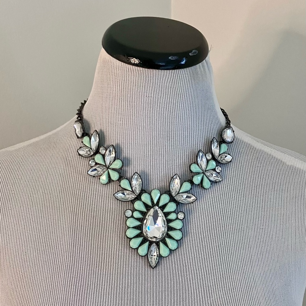 Green and crystal statement necklace